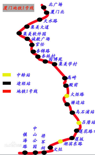 厦门地铁1号线最新线路图1