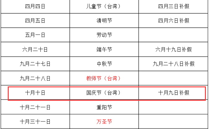 台湾国庆节放假吗1