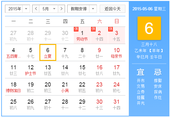 2015年的立夏是什么时候