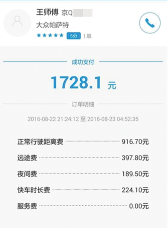 打车4公里花1728元