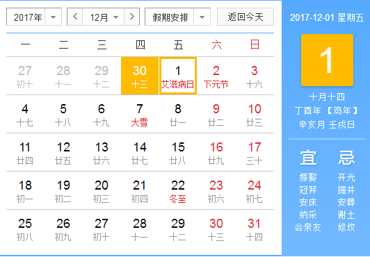 2017世界艾滋病日是星期几