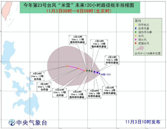 2016年第23号台风米雷实时路径图1